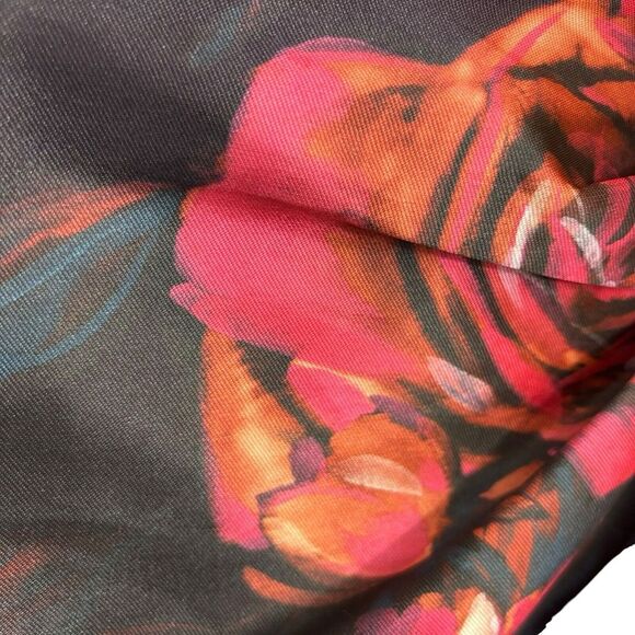 Kay Unger Iris Oxblood Multi Floral One-Shoulder Handkerchief Hem Midi Size 6 - Picture 8 of 13